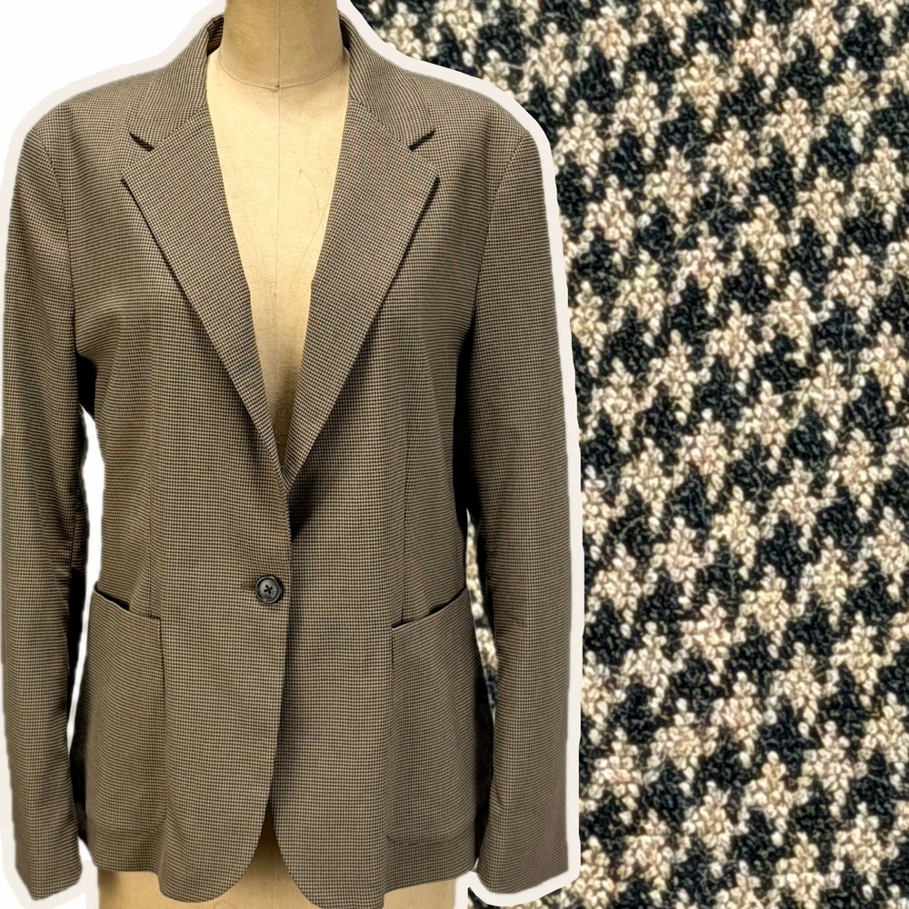 Chaps houndstooth plaid check‎ blazer women’s suit jacket coat New brown neutral